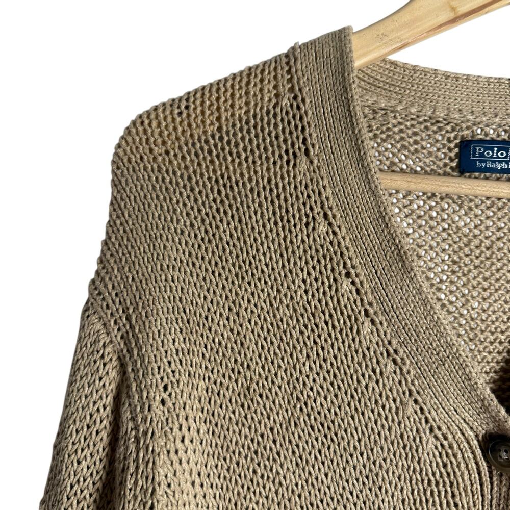 Polo Ralph Lauren Tan Beige Linen Knit Button Front Cardigan Sweater Size Small - Picture 8 of 14